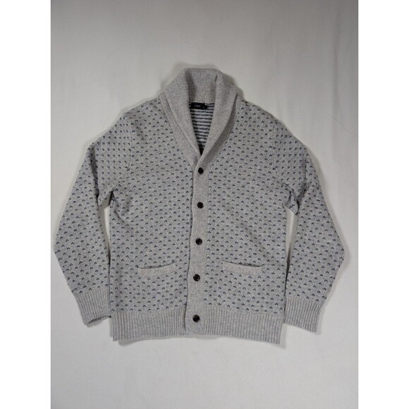 J. Crew Birdseye Lambswool Cardigan Sweater Men's Medium Gray Blue Shawl Neck M - Picture 1 of 6